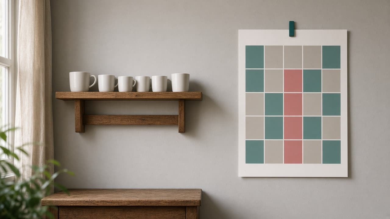 A weekly grid pinned on a cafe wall