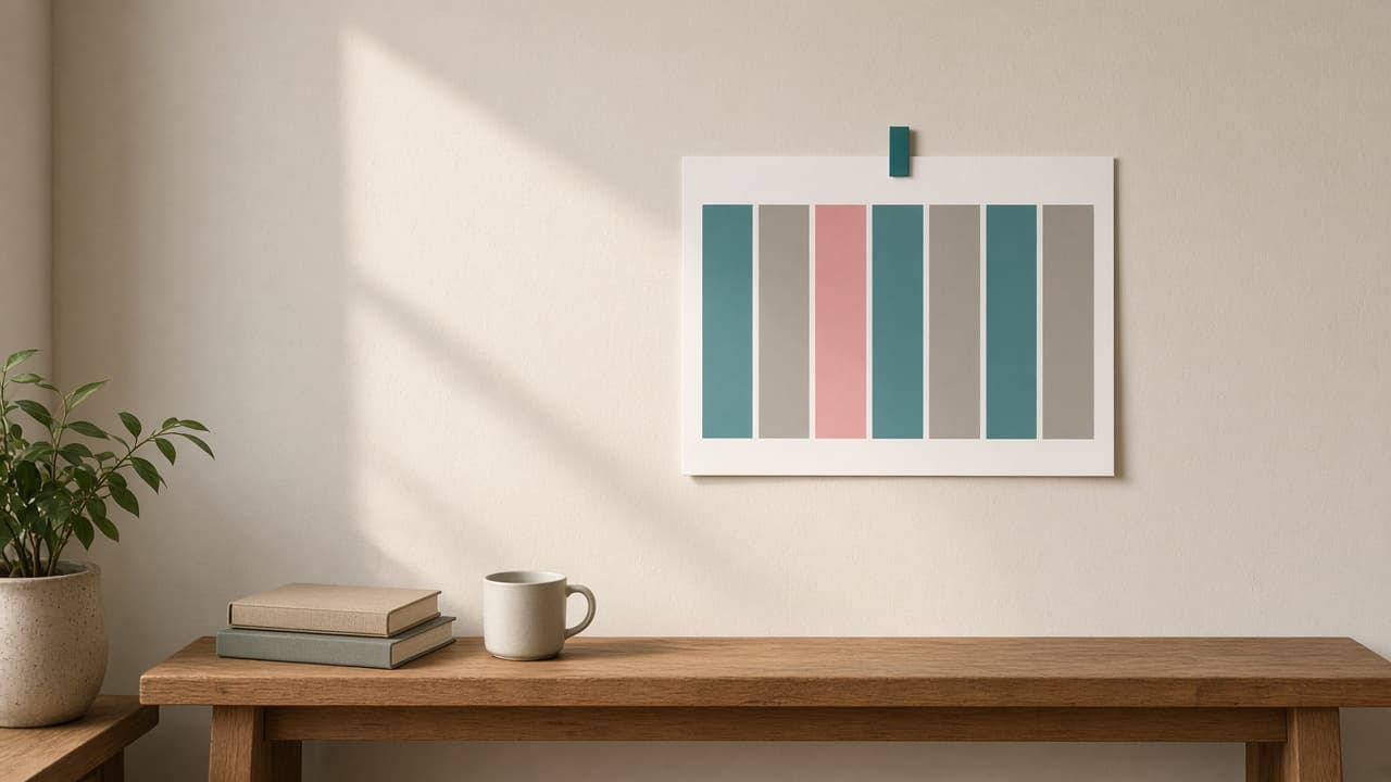 A printed weekly grid pinned above a bench