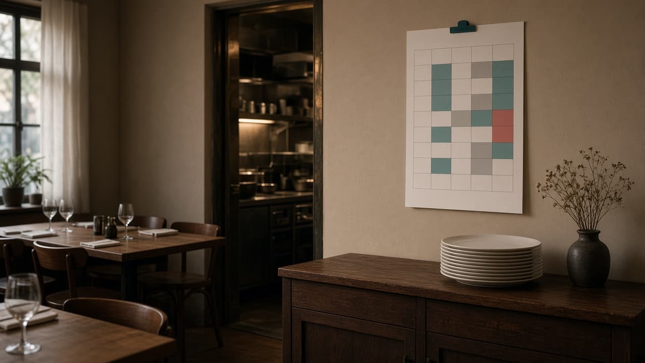 A weekly grid on a restaurant wall