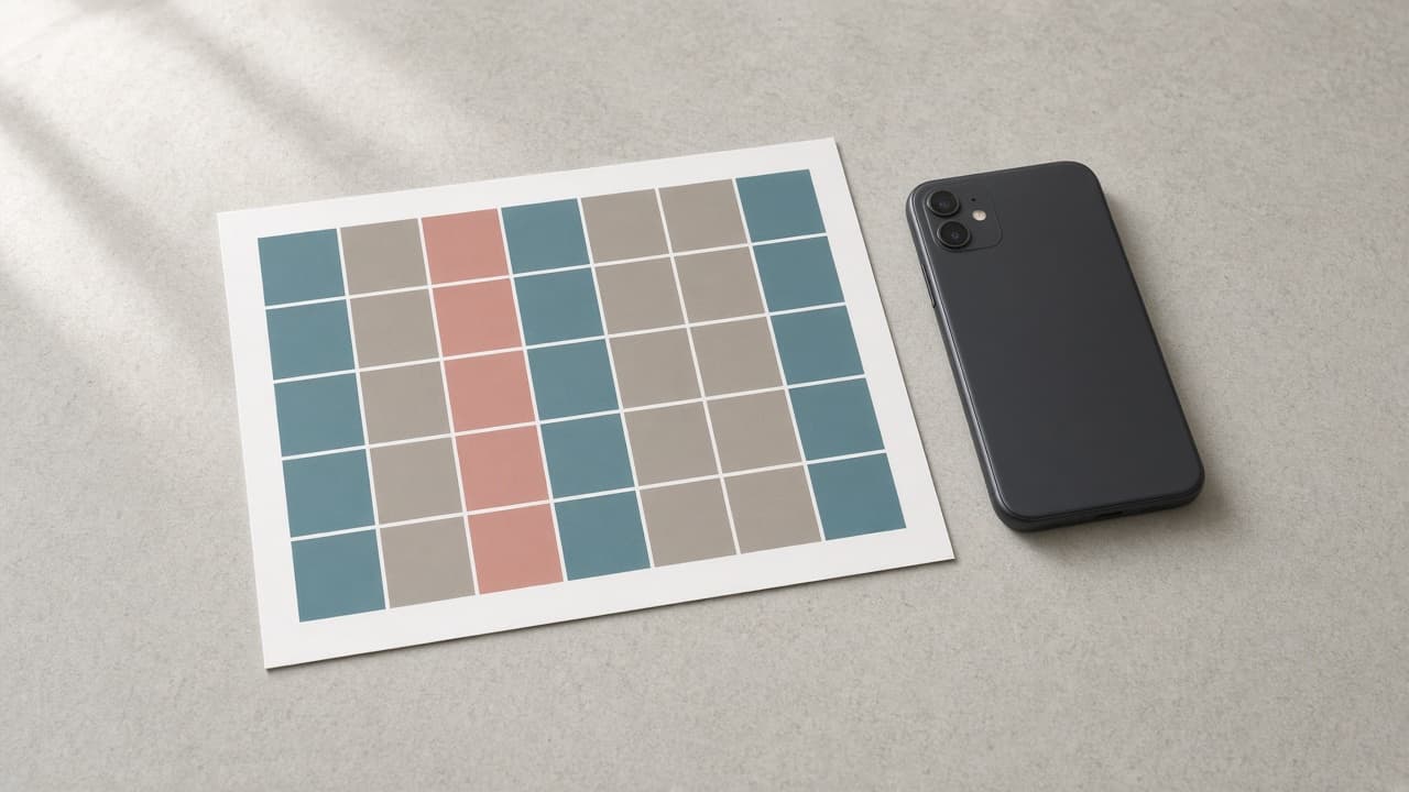A printed weekly grid beside a phone