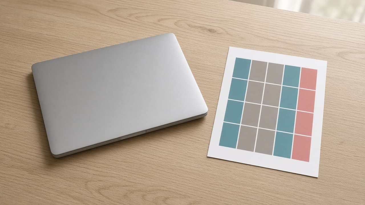 A closed laptop beside a printed weekly grid