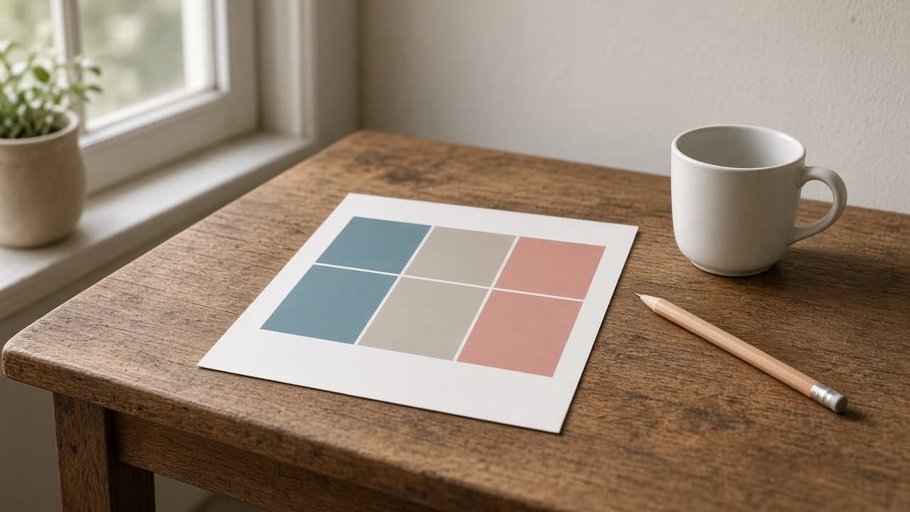 A weekly grid on a desk with a pencil and a cup